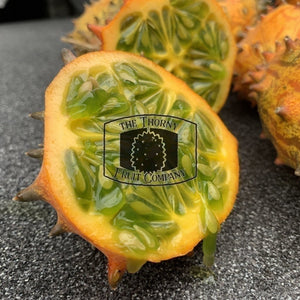 Kiwano. African horned melon. Jelly melon. Cucumis metuliferus - The Thorny Fruit Co